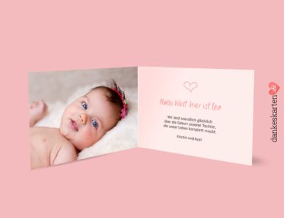 Dankeskarte zur Geburt, Geburtskarte, Geburtskarte Lea, zart rosa, Babykarte, Klappkarte, Dankeskarte, Dankeskarte Geburt,